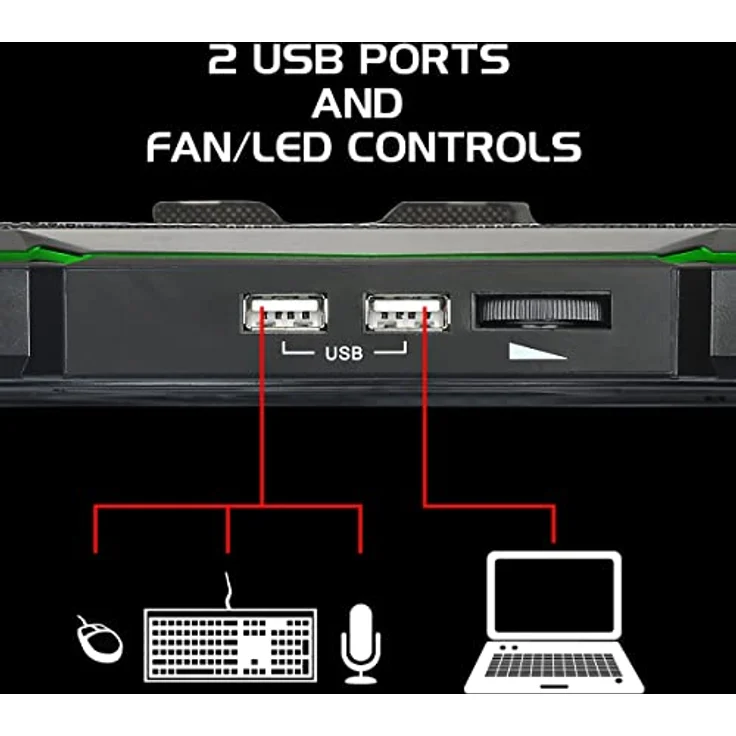 ENHANCE Gaming Laptop Kühlständer, Laptop Kühler mit 7 höhenverstellbaren Einstellungen, 800 U/min ultra leiser Lüfter & Dual USB Port für 17 Zoll Laptops, Kühlpad Grün – Bild 4