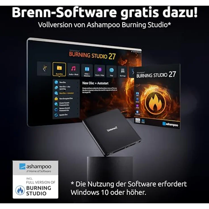 Intenso EOD 500BD Slim, externes Blu-ray Laufwerk mit USB 3.2, Brenngeschwindigkeit bis 6x, inkl. Ashampoo Burning Studio, Schwarz – Bild 5