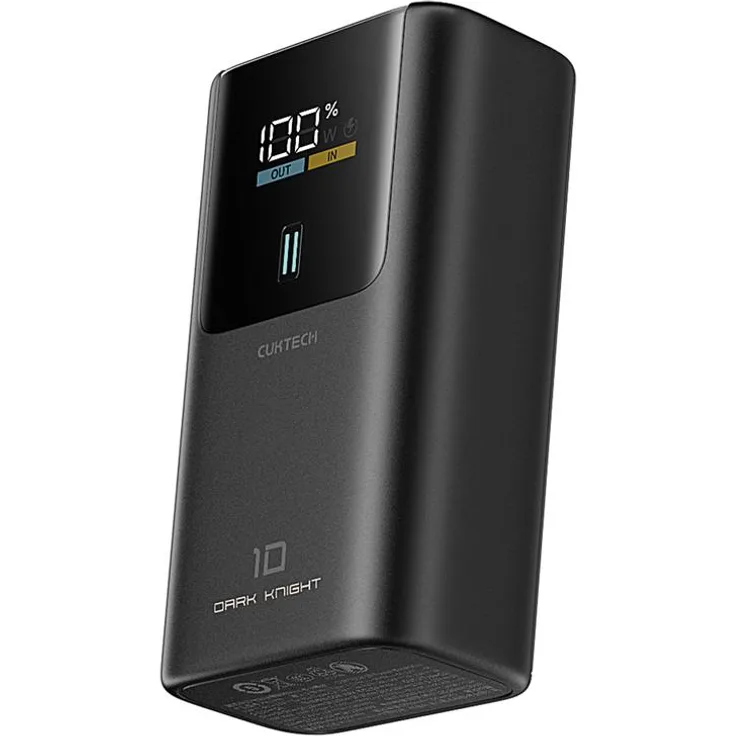 Cuktech PB1055 55W Powerbank 10000mAh mit USB-C, Grau, bidirektionales Schnellladen, LED-Display, 3 Ports