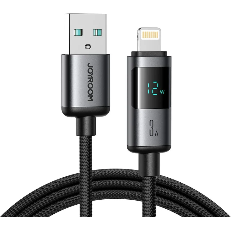 Joyroom S-A16 Pro Prism Series, 3A USB-A - Lightning Kabel mit Echtzeitanzeige, 1,2 m, Schwarz