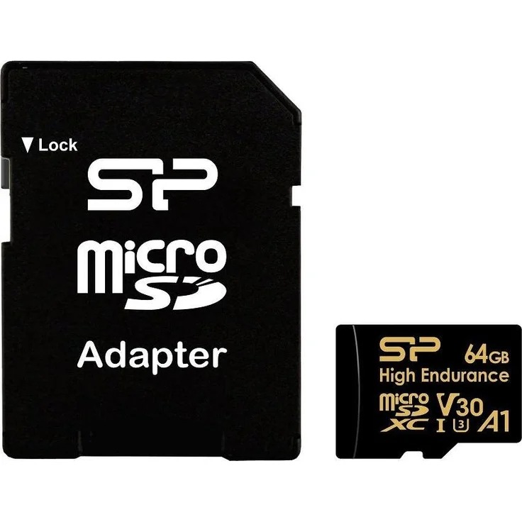 Silicon Power 64Go MicroSD Card Golden, 64 GB microSDXC Speicherkarte mit U3, UHS-I, Lesegeschwindigkeit bis 100 MB/s, schwarz