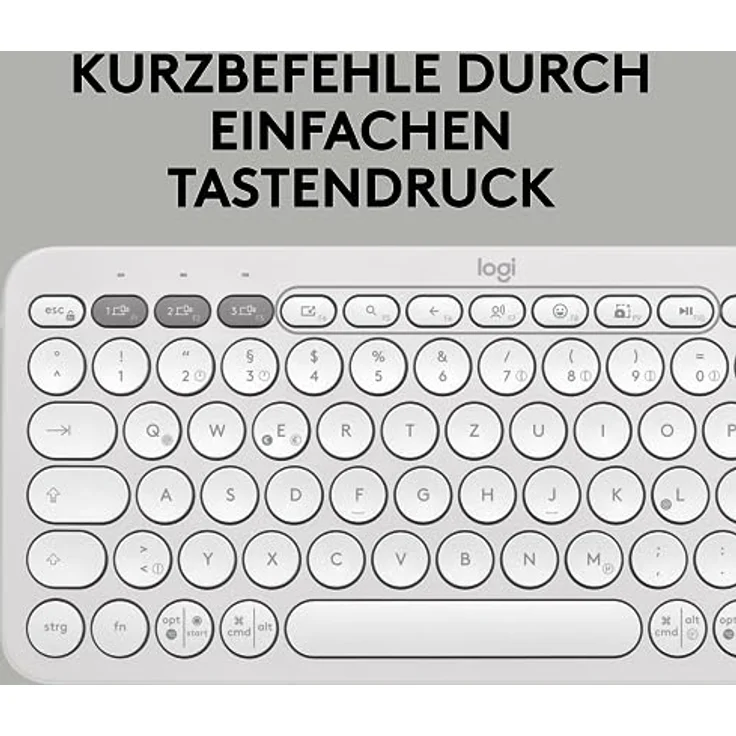 Logitech Pebble Keys 2 K380s, kabellose Multi-Device Bluetooth-Tastatur mit anpassbaren Sondertasten, schlank und mobil, Easy-Switch - Windows, macOS, iPadOS, Android, ChromeOS, Deutsches QWERTZ,Weiß – Bild 4