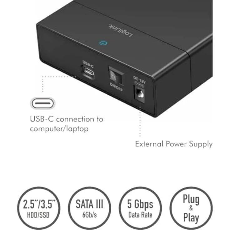 LogiLink UA0460 Festplattengehäuse, für 3,5-Zoll SATA HDD/SSD, USB 3.0, robuste Kunststoffkonstruktion – Bild 2