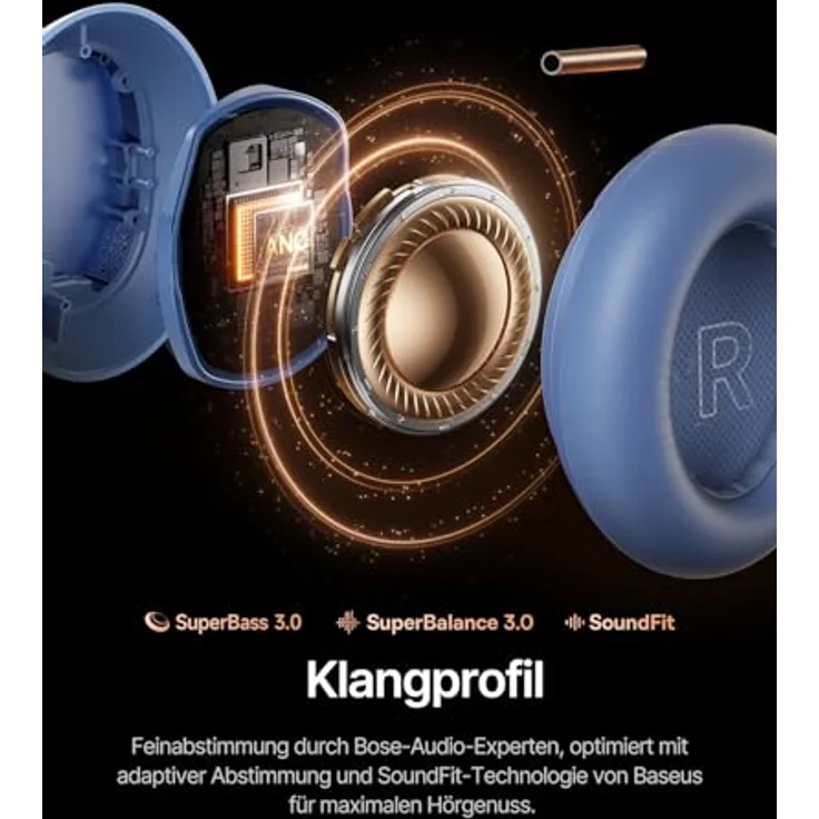 Baseus Inspire XH1, Over-Ear Kopfhörer mit Noise Cancelling, Sound by Bose, Cloud-Komfort, 100 Std. Spielzeit, Dämmerungsblau – Bild 3