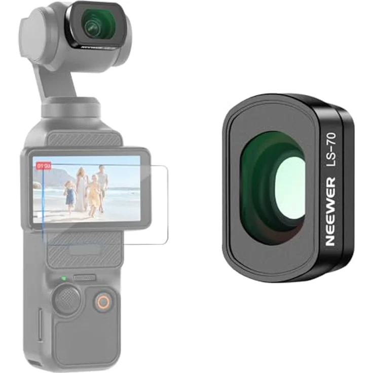 NEEWER 0,72x Weitwinkelobjektiv mit 112° Sichtfeld, kompatibel mit DJI Osmo Pocket 3 / 4 und Xtra Muse, asphärisches HD Optikglas mit Displayschutzfolie, LS-70 – Bild 1