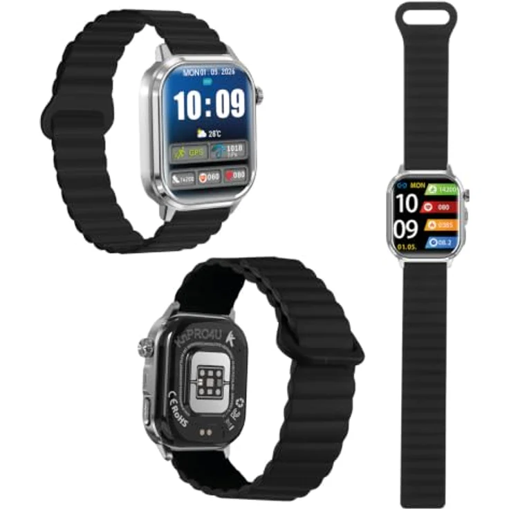 Knauermann PRO 4 Ultra Gesundheitsuhr, 1,95 Zoll AMOLED Display, GPS, EKG, 60+ Sportarten, 25 Tage Akku, Schwarz – Bild 3