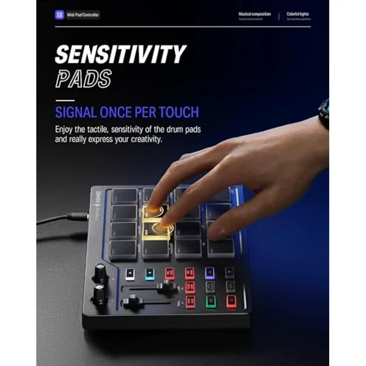 Donner Starrypad MIDI Controller, 16-Pad-Controller mit personalisierbarer Beleuchtung in 7 Farben – Bild 2