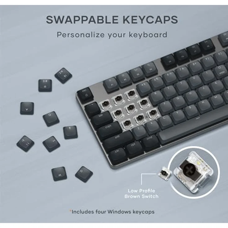 SATECHI SM3 Mechanische Tastatur, 108-Tasten Volltastatur mit weißer LED-Hintergrundbeleuchtung - Dunkelgrau/Grau, Kabelgebunden und Bluetooth-fähig – Bild 4