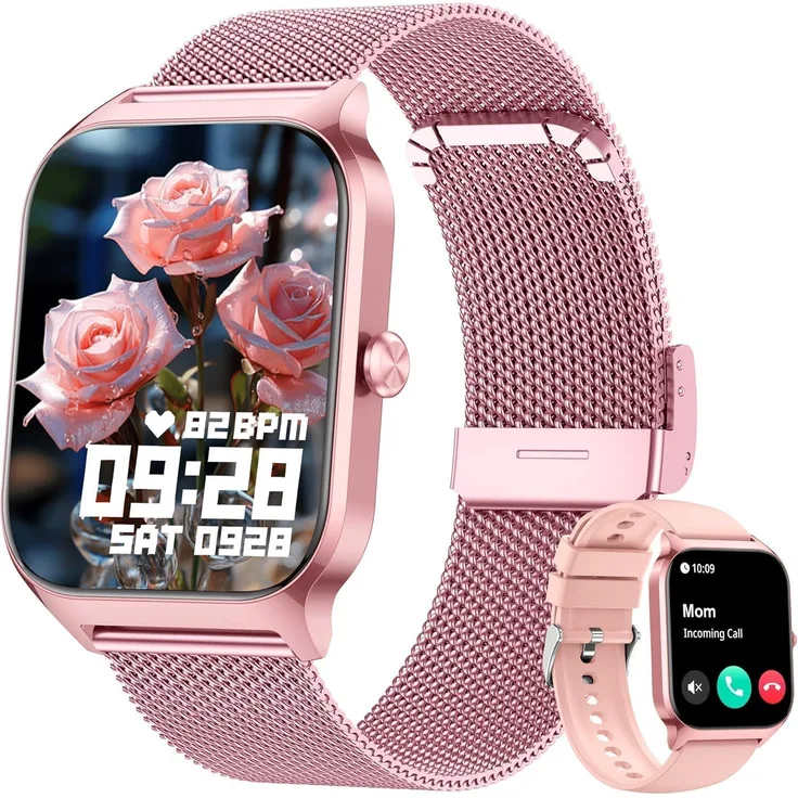 KALINCO 1.83 Zoll Smartwatch mit Alexa, 130+ Sportmodi, Anruf- und Benachrichtigungsfunktion, Gesundheits- und Schlaftracking, Schwarz