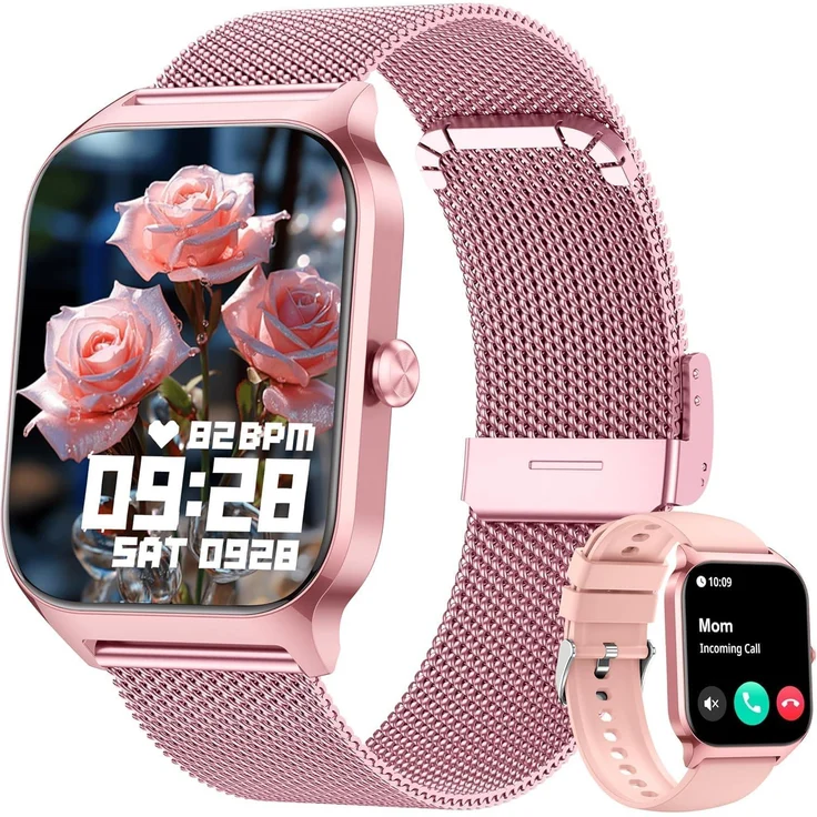 KALINCO 1.83 Zoll Smartwatch mit Alexa, 130+ Sportmodi, Anruf- und Benachrichtigungsfunktion, Gesundheits- und Schlaftracking, Schwarz