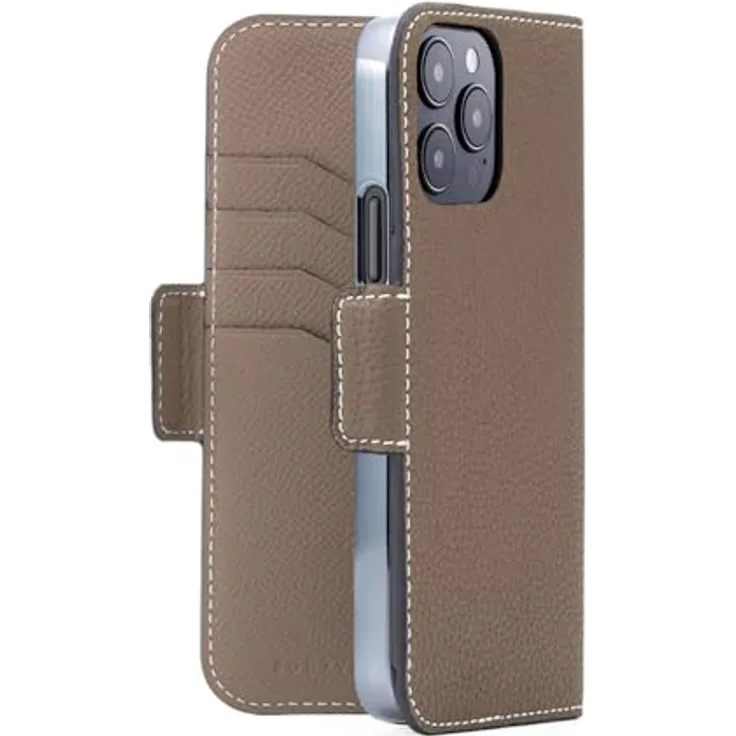 BONAVENTURA Kaiga Smartphone Lederhülle geeignet für iPhone 15Pro Max, mit Standfunktion und Magnetverschluss aus echtem Premium Leder, braun