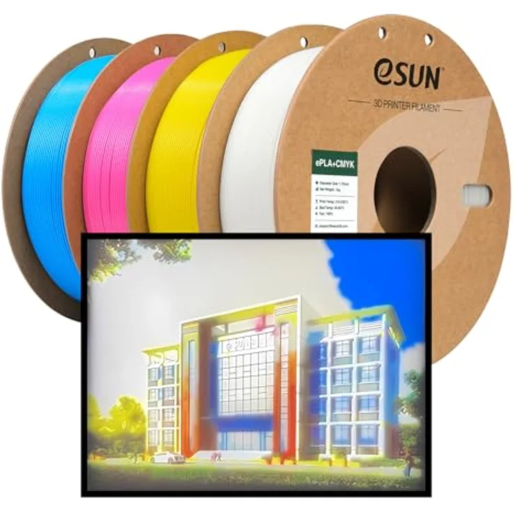 eSUN ePLA+CMYK Filament 1.75mm, 4-Spulen Set in Cyan, Magenta, Gelb und Weiß, Hochgeschwindigkeits-PLA Plus für Lithophan-Modelle, Maßgenauigkeit +/- 0.03mm, 1KG