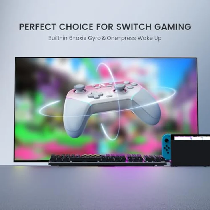 GameSir Super Nova, Multiplattform-Bluetooth-Controller mit Ladestation für Nintendo, Schlagsahne Rosa – Bild 7