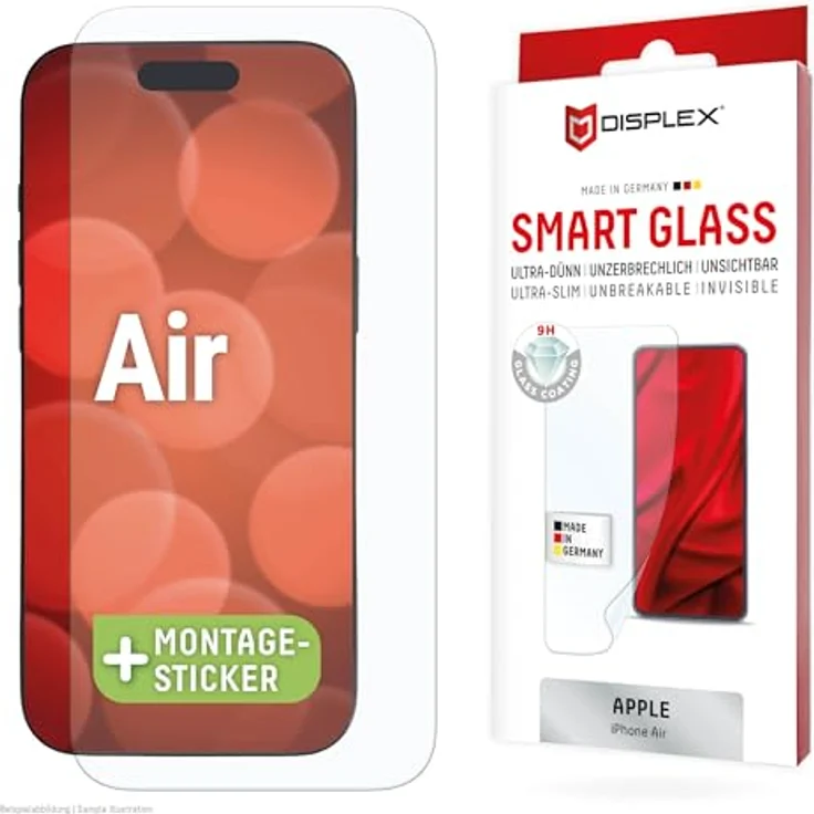 Displex Smart Glass (9H) für iPhone Air, unzerbrechliche, ultra-dünne Displayschutzfolie mit Anti-Fingerprint Coating, blasenfreie Montage – Bild 1