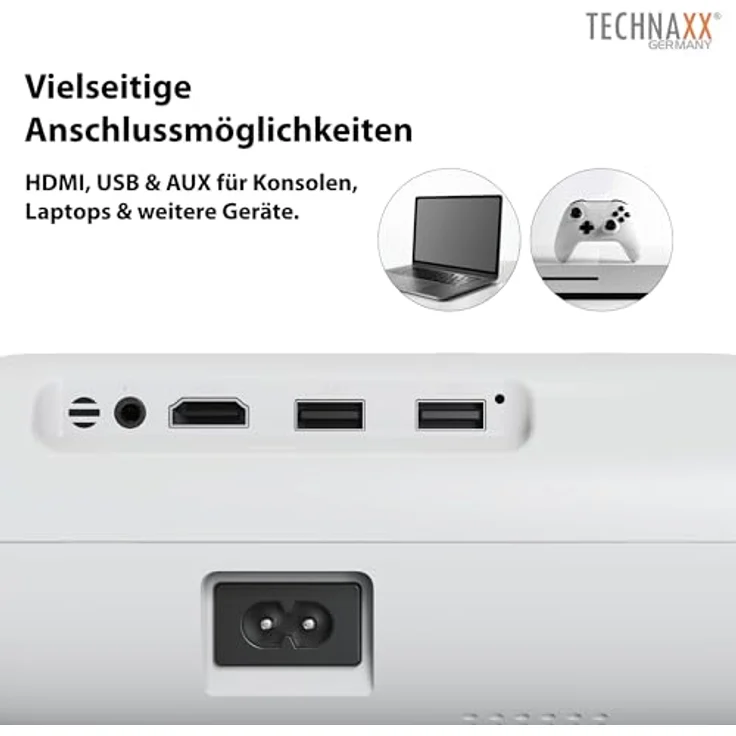 TECHNAXX TX-332 Full-HD Beamer 1080p, Heimkino-Projektor mit Lautsprecher, Fernbedienung, 200 lm, Netflix vorinstalliert, Weiss – Bild 9