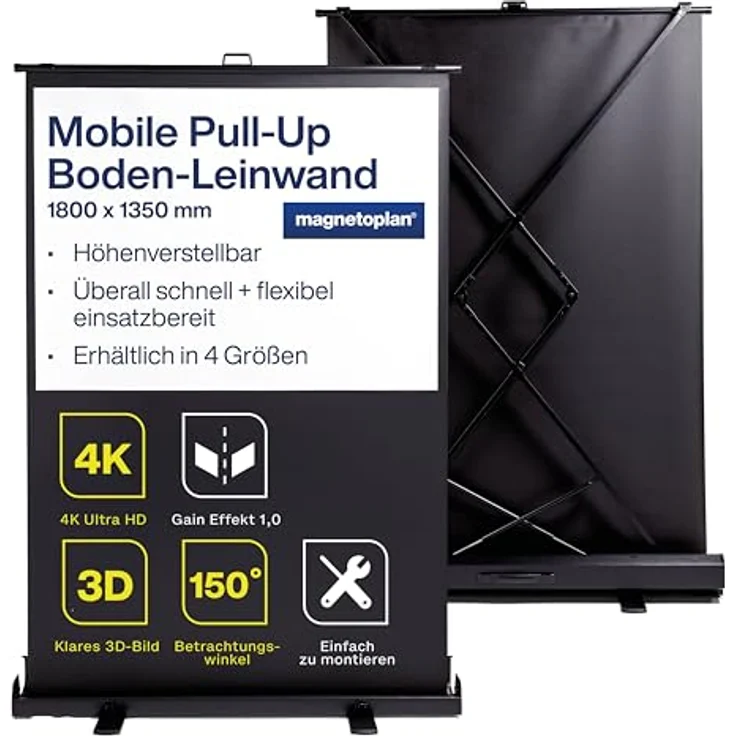 magnetoplan Mobile Pull-Up Bodenleinwand, höhenverstellbar 1800 x 1350 mm, 4:3 – Bild 1