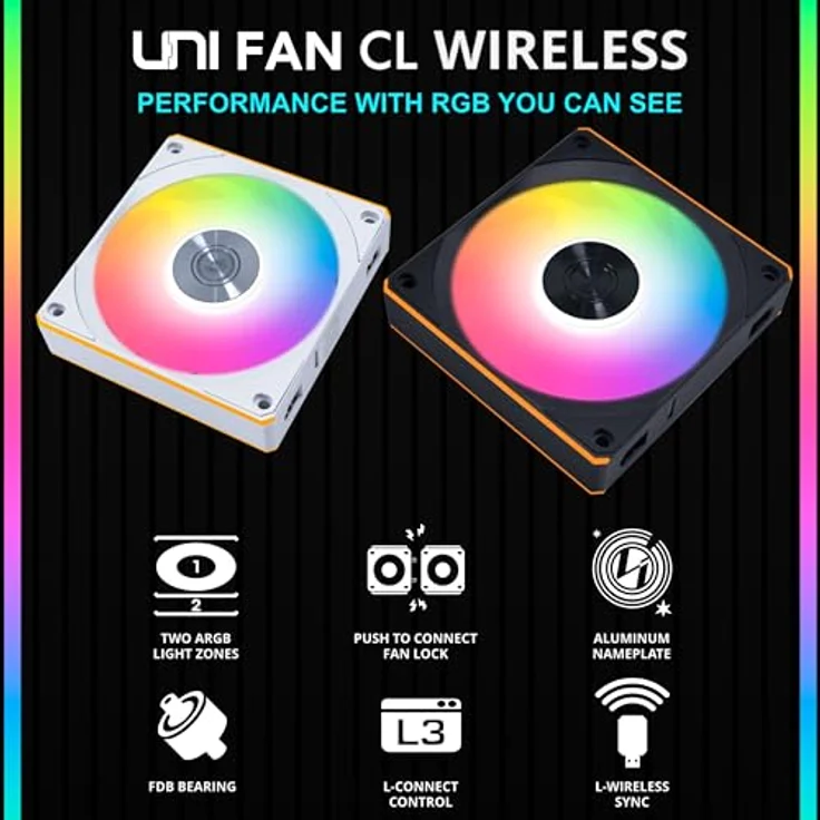 Lian Li UNI FAN CL Wireless, 120mm Gehäuselüfter mit Dual-Zone-RGB-Beleuchtung und flüsterleisem Betrieb, weiß – Bild 2