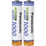 Panasonic High Capacity, Akku Ni-MH 1000, AAA Micro, 2er Pack, min. 930 mAh, Hochkapazitäts-Akku mit extrastarker Leistung