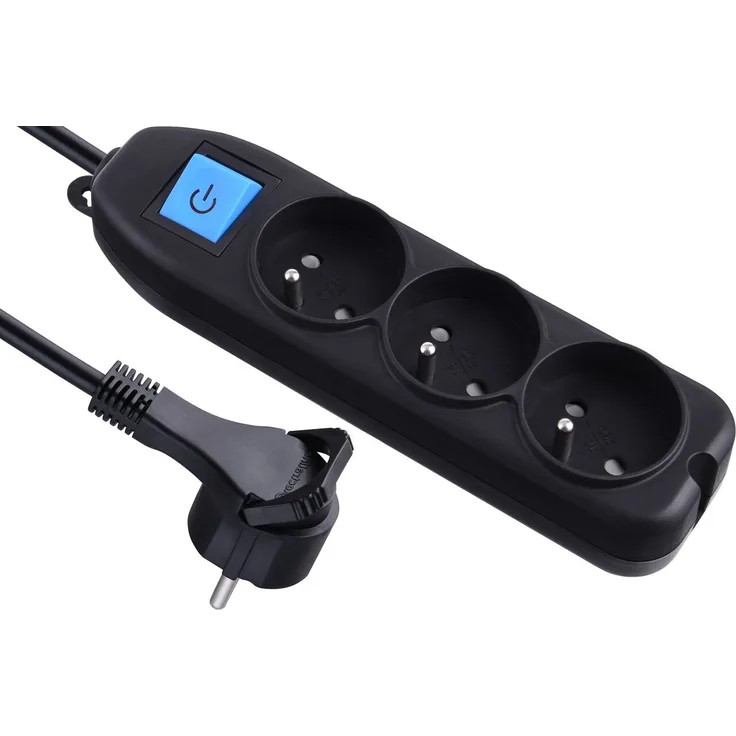 Electraline 32050 Steckdosenleiste, 3-fach, Schalter und Stecker – 1,5 m, schwarz