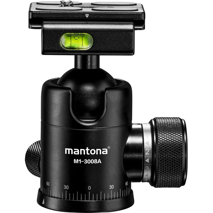Mantona Onyx 8 Kugelkopf (M1-3008A) Arca-Swiss kompatible Schnellwechselplatte 50 mm, professionelle Verarbeitung für DSLR, spiegellose Kamera, Systemkamera, Digitalkamera, Camcorder schwarz – Bild 1