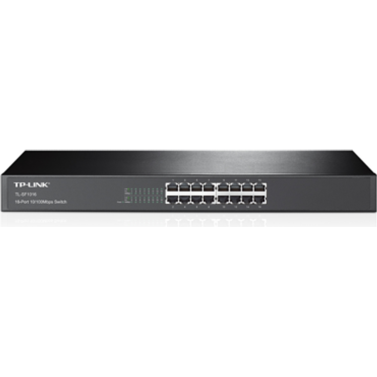 TP-Link TL-SF1016 Rackmount Fast Ethernet Netzwek Switch (16x 10-100Mbit-s Ports, Metallgehäuse, Plug&Play, Lifetime )