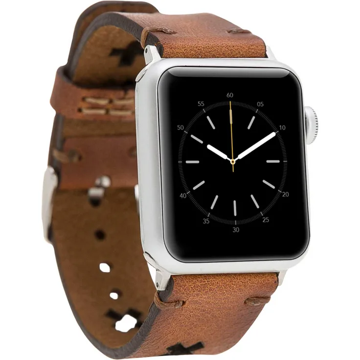 Burkley Apple Watch Leder Armband Vintage Braun Ersatz Uhren-Armband in 42/44mm (BA9)