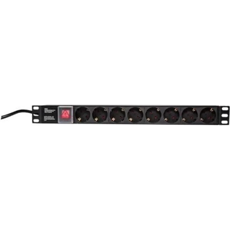 LogiLink Professional PDU8C01 Hochwertige 19'' Steckdosenleiste 8-Fach E7-3 (Schutzkontakt) mit An-Aus Schalter schwarz