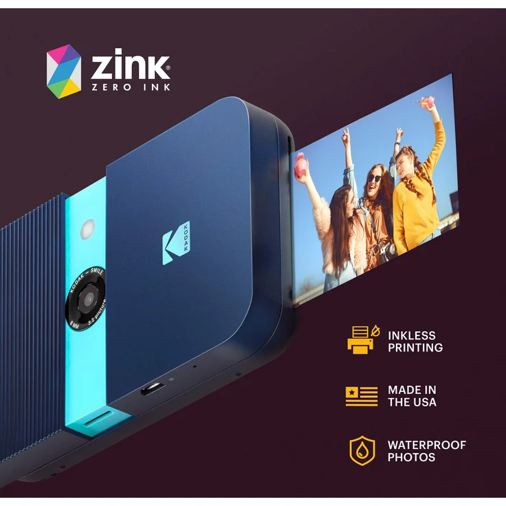 KODAK Smile Digital Sofortbildkamera mit 2x3 ZINK Drucker - HD-Qualität - 10MP, LCD Display, Automatischer Blitz, integrierte Bearbeitungsfunktion, Micro SD Kartenleser & Autofokus - Blau – Bild 2