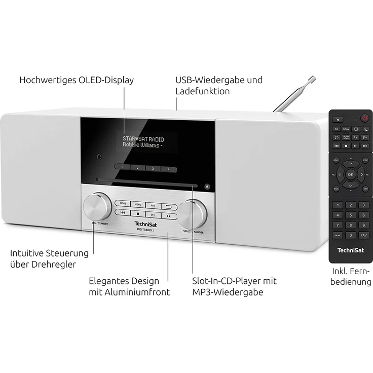 TechniSat DIGITRADIO 3 CD-Radio mit Bluetooth, OLED-Display, Wecker, weiß – Bild 3