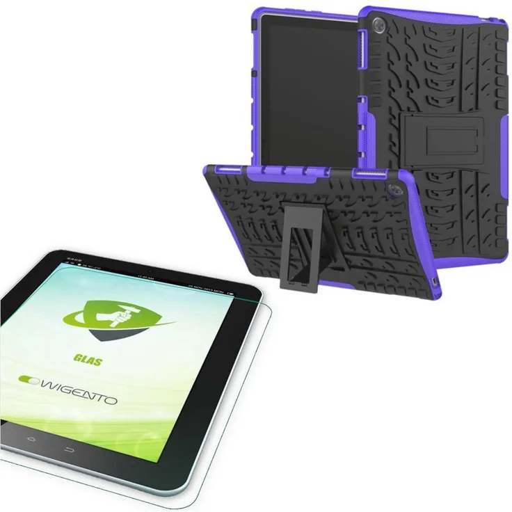 Wigento Tablet-Hülle »Für Huawei MediaPad M5 Lite 10.1 Zoll Hybrid Outdoor Schutzhülle Lila Tasche + 0.4 H9 Schutzglas«