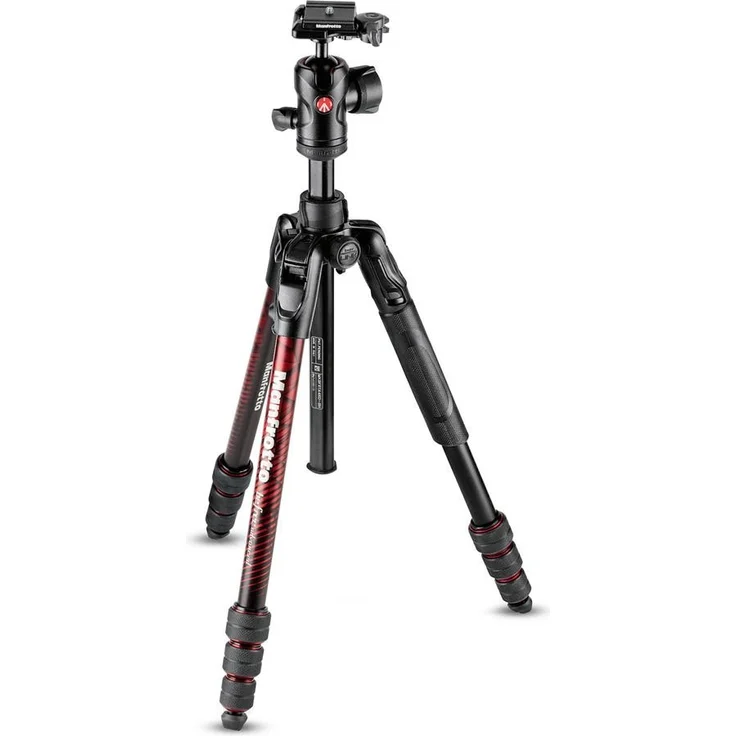 Manfrotto Befree Advanced Alu Reisestativ Twist (Drehverschluss) mit Kugelkopf, inkl.Tasche (für Canon, Nikon, Sony, DSLR, CSC, Spiegellose Kamera, rot, Traglast:8kg, Packmaß:40cm, Gewicht:1,49kg)