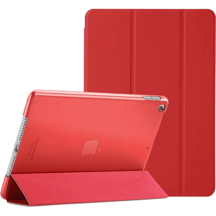 ProCase Hülle für iPad 10.2 Zoll 2019 7th Generation(A2197/A2198/A2200) Dreifach Falt Klapp Schutzhülle Case, Ultra Dünn Leicht Ständer Schale Smart Cover mit Translucent Frosted Rückhülle -Rot