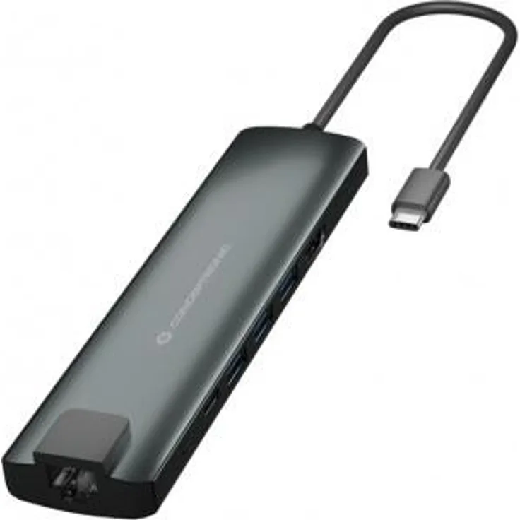 CONPTRONIC Adapter-HUB USB-C->HDMI-USB-C-3.0-SD-TF-RJ45 gr