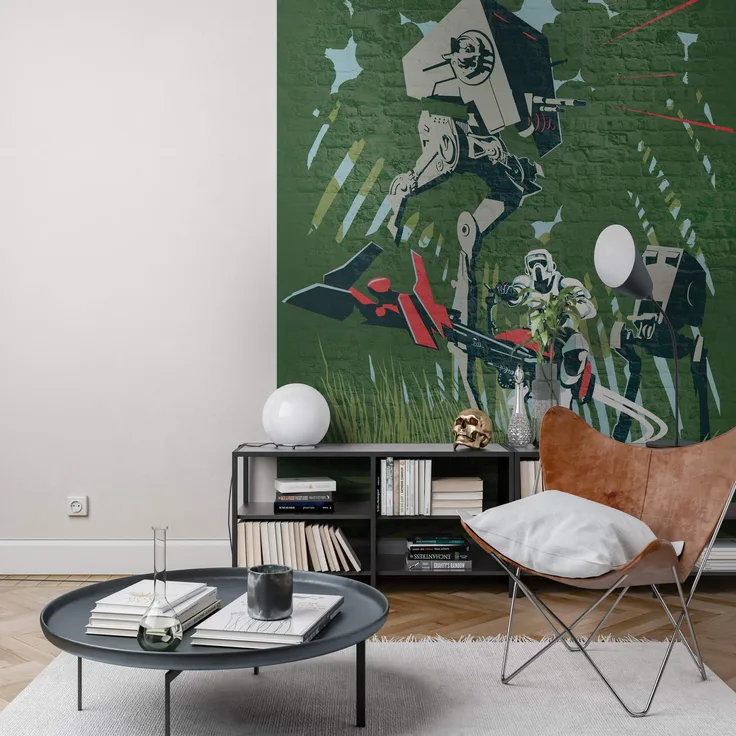 Komar Vlies Fototapete Star Wars Classic Concrete Endor | Größe: 200 x 280 cm (Breite x Höhe), Bahnbreite 50 cm | Tapete, Wandbild, Dekoration, Wandbelag, Kinderzimmer, | DX4-036, grün