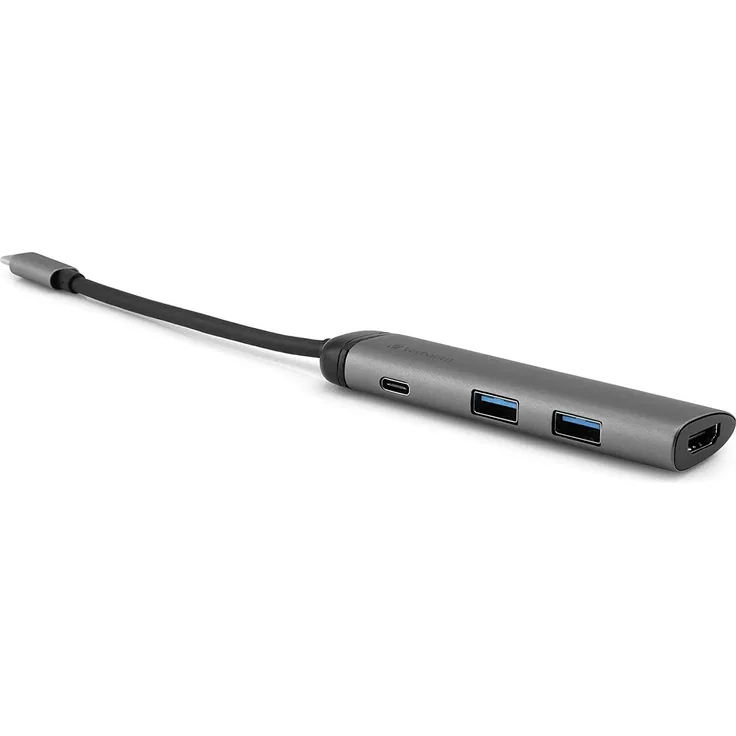 Verbatim USB-C Multiport-Adapter USB 3.0 - HDMI, 4K, USB-C-Hub mit Schnellladeanschluss für Laptop, MacBook, silber