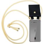 cadorabo Handykette für Nokia 2.2 in CREME BEIGE, Silikon Necklace Umhängehülle mit Gold Ringen, Kordel Band Schnur und abnehmbarem Etui SchutzHülle