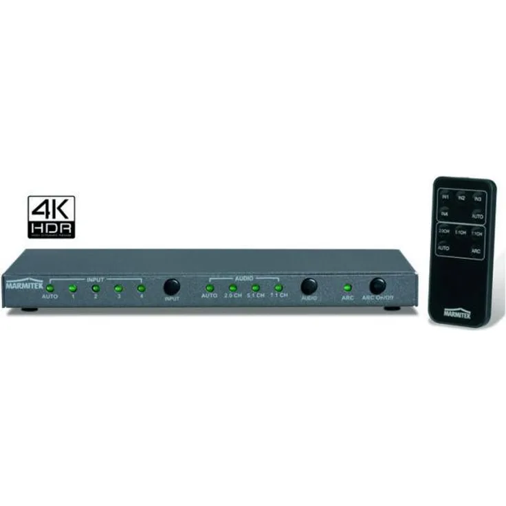 Marmitek Connect 621 UHD 2.0 - HDMI Switch - HDMI Schalter - 4 ein - 1 aus - HDMI 2.0 - 4K60 (4:4:4) - Ultra HD - 3840 x 2160 - HDCP 2.2 - Digitaler Audioausgang - automatisch schalten - HDCP 2.2