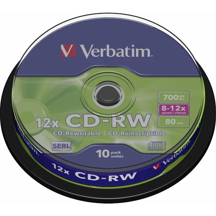 Verbatim CD RW Rewritable 700 MB Mo 8-12 x speed 80 Min. 10 pack - Preisvergleich