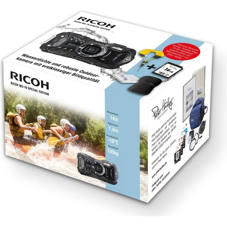 Ricoh WG-70 Special Edition Outdoorkamera, schwarz inkl Neoprencase-Strap+PH 16GB SD Karte-Tuch
