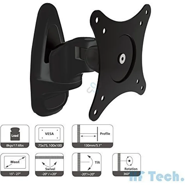 HFTEK Monitor TV Wand Halterung Halter Wandhalterung für Bildschirme von 15 bis 27 Zoll mit VESA 75 / 100 - HF17B