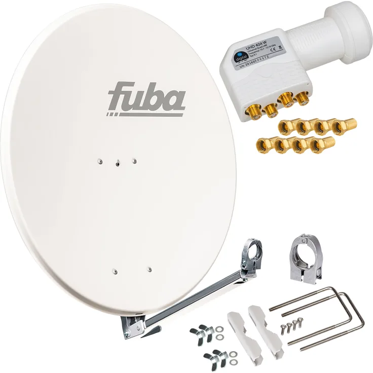 SET Fuba DAL 800 ALU - Satellitenschüssel weiß 80cm + UHD Quad LNB