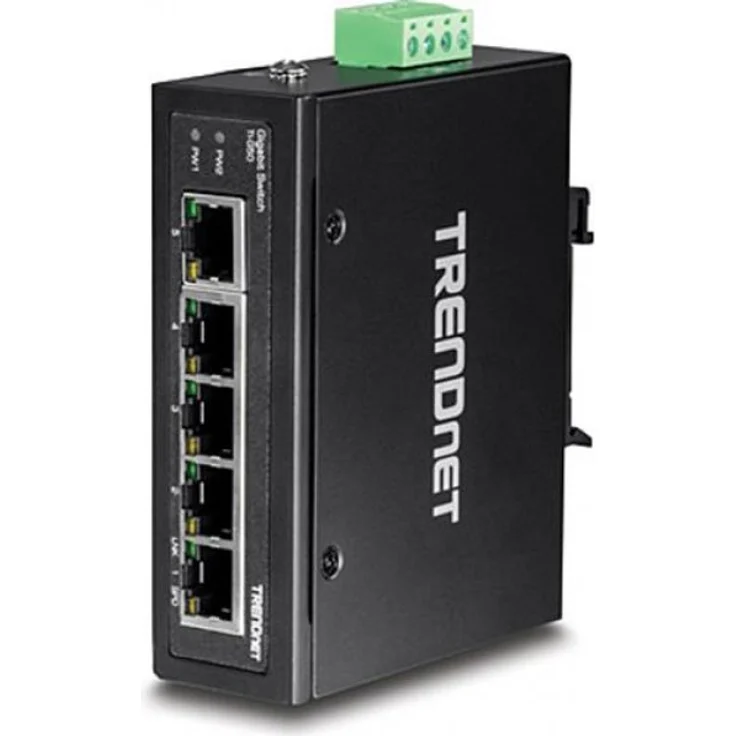 TRENDnet 5-Port-gehärteter industrieller Gigabit-DIN-Schienen-Switch, TI-G50, 10-Gbit - s-Switching-Kapazität, Gigabit-Netzwerk-Switch mit Schutzart IP30, DIN-Schienen- und Wandhalterung inklusive – Bild 1