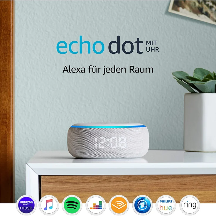 Amazon Echo Dot (3. Generation) Smarter Lautsprecher mit Uhr und Alexa, Sandstein Stoff – Bild 3