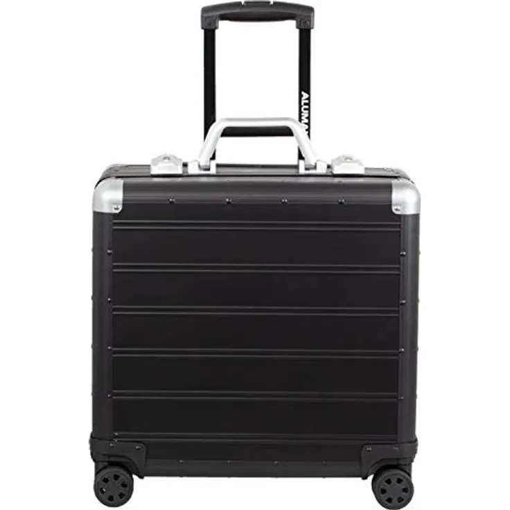 Alumaxx 45173 - Business Trolley Gemini, Reisekoffer mit Overnight Fach, Rollkoffer aus Aluminium, Trolleykoffer mit 4 doppelten 360° Leichtlaufrollen, schwarzer Koffer ca. 42,5 x 40 x 21 cm