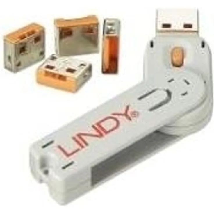 Lindy USB Port Schloss (4 Stück) mit Schlüssel: Code ORANGE (40453)