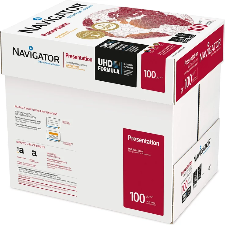 Igepa Navigator Presentation Kopierpapier A4 100g weiß sehr hohe Weiße, 5x500 Blatt (2500 Blatt) – Bild 1
