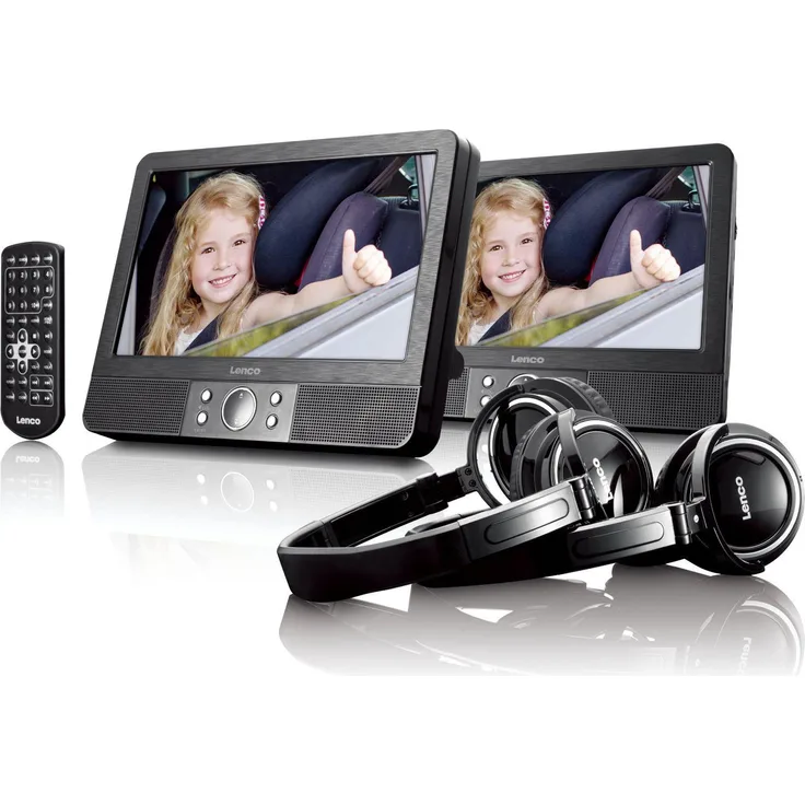 Lenco MES-415 - 9 Inch Tragbarer DVD-Player mit Doppel-Bildschirm - USB-SD - Schwarz