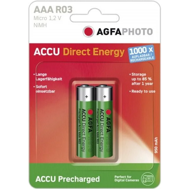 AgfaPhoto 132803944 AgfaPhoto 132-803944 Micro Batterien 2 Stück Ready-to-Use Accu 950mAh AAA grün-Silber