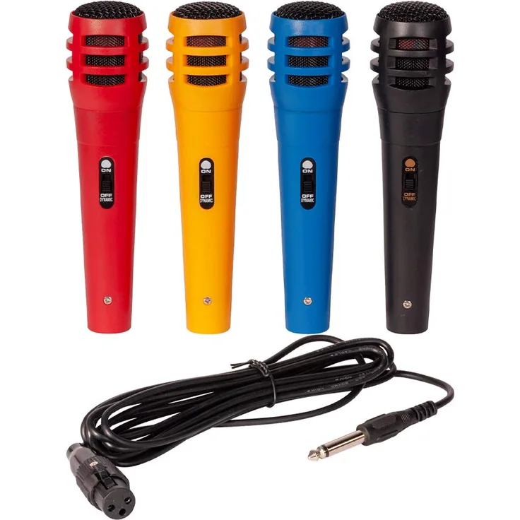 DM500 – LTC – Set mit 4 Mikrofonen, Schwarz, Rot, Blau und Gelb, aus Kunststoff, mit Kabel XLR-Klinke 6,35 mm, 2,9 m
