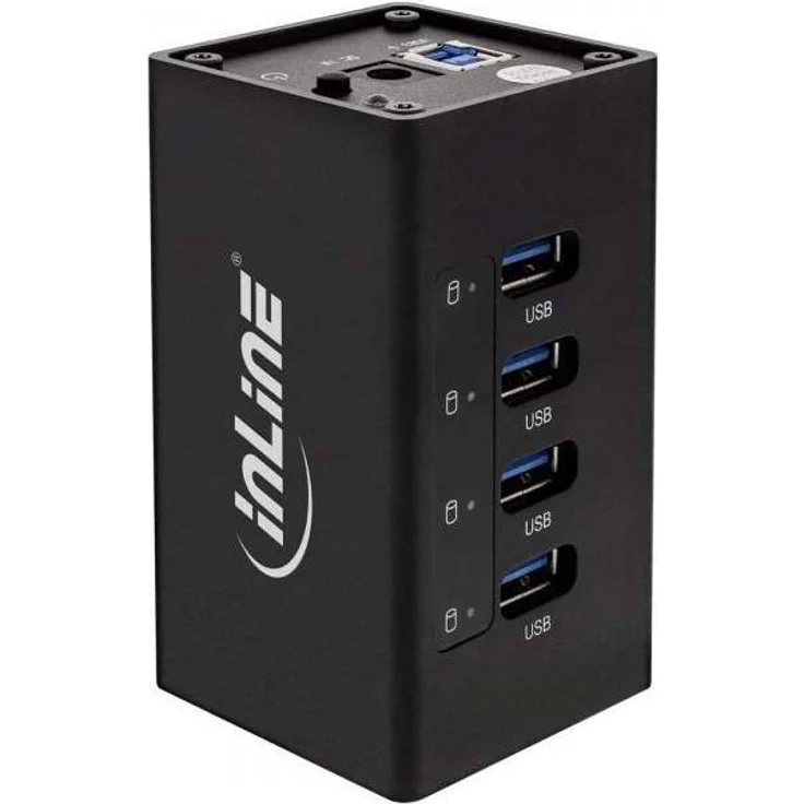 InLine 35395A USB 3.0 Hub, 4 Port, Aluminiumgehäuse, schwarz, mit 2,5A Netzteil – Bild 1